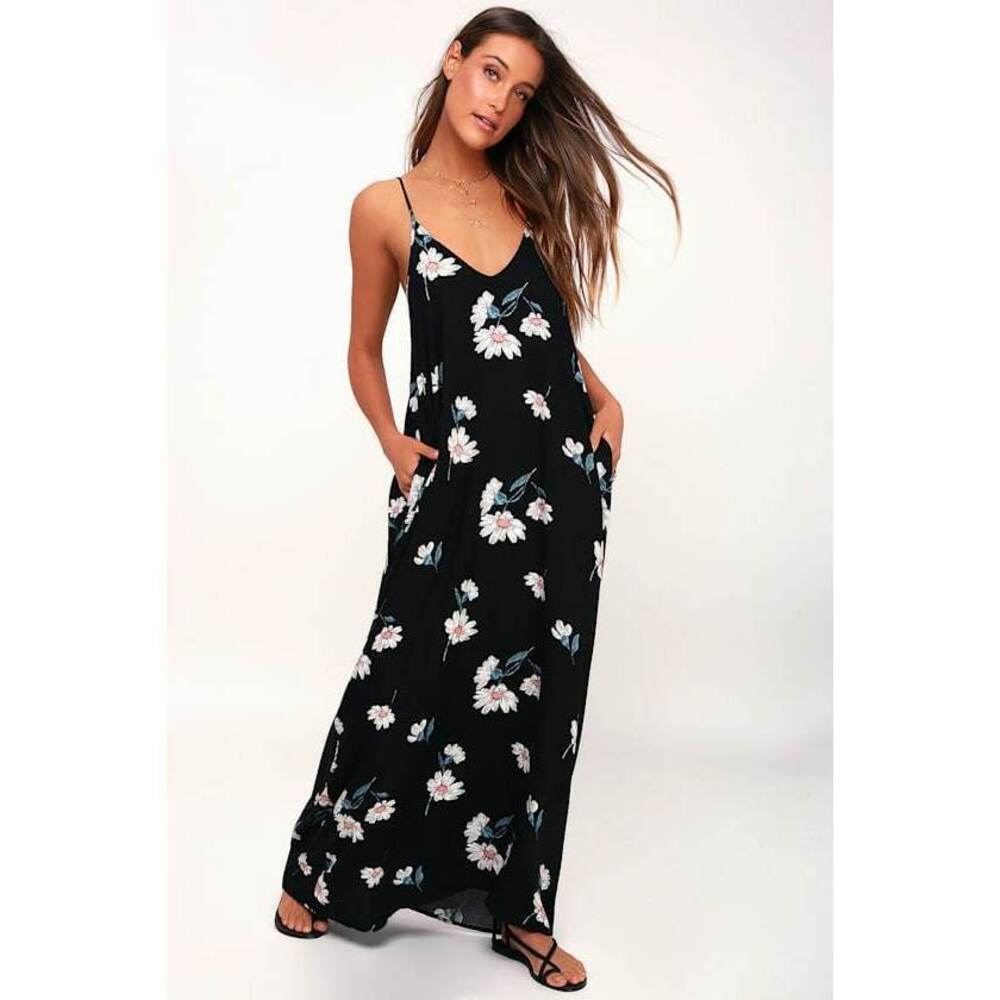 Lulus Yours Tule Black Daisy Print Maxi Dress - Size S/M